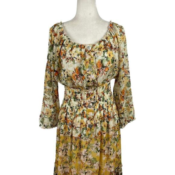 Fig and Flower Floral Pattern CottageCore Prairie Maxi Dress Banded Waist Large - Picture 8 of 13
